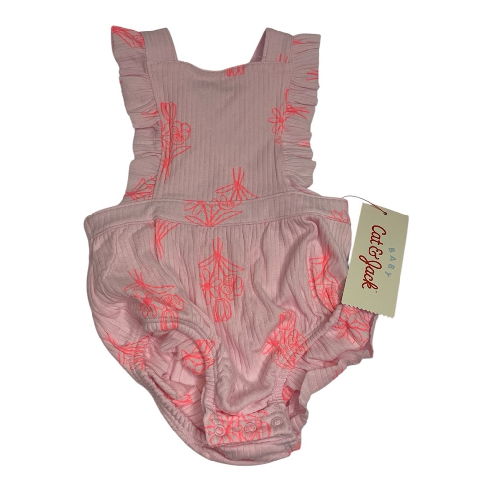Cat & Jack Baby Pink Floral Ruffle Romper 0-3M NWT Crisscross Straps
